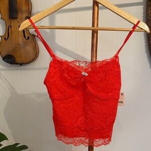 #88 NWT XS Free People Red Lace Camisole